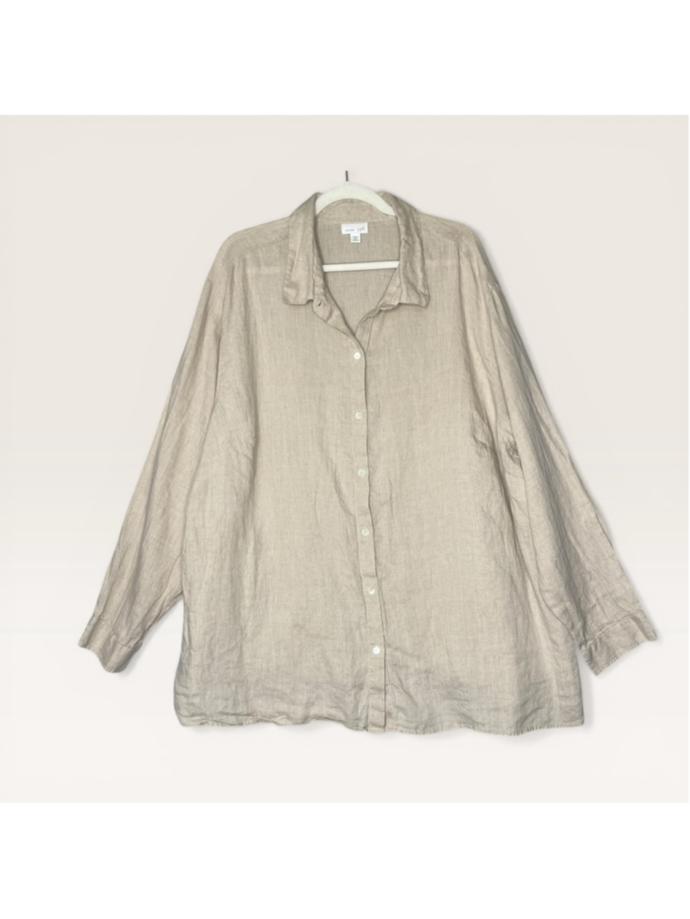 J Jill Love Linen Button Shirt Top 4x Beige Long Sleeve Relaxed #LL